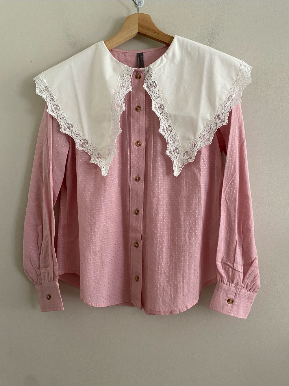 By Anthropologie Oversized Collar Blouse new with tag size S pink color - Picture 7 of 8